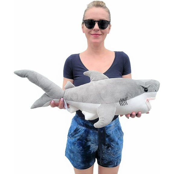 Huge Plush Shark (24 Inches) Soft Stuffed Animal Ocean Sea Creature Predator Sharky Safe Toy (Double Row Teeth Shark)