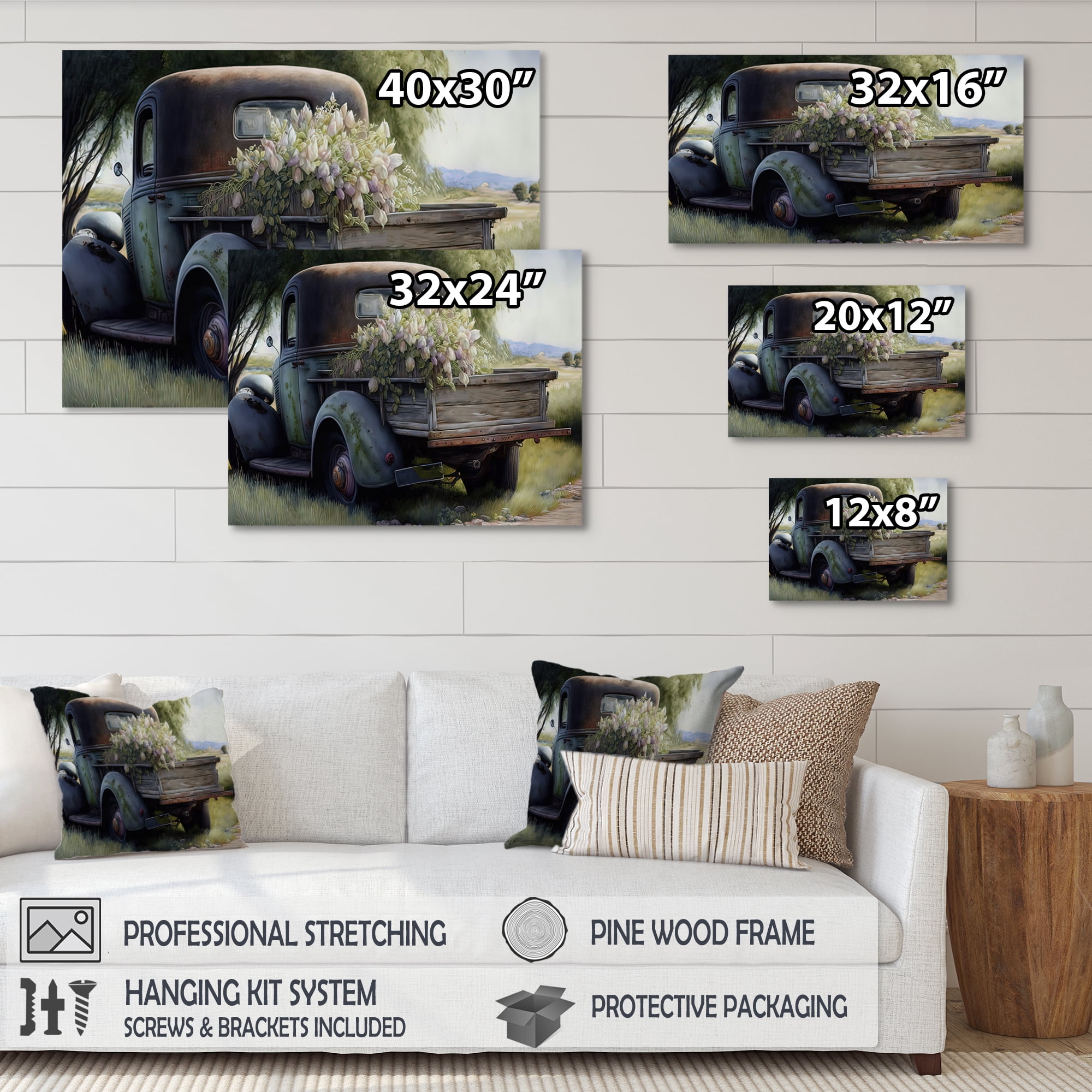 Designart Barn Flower Delivery Truck I Canvas Wall Art