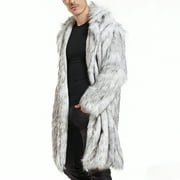 KBKYBUYZ Mens Faux Fox Fur Coat Turn-Down Collar Long Winter Jacket Gray L