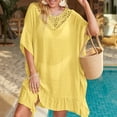 thumbnail image 5 of Beach Cover Ups for Swimwear Women Batwing Sleeve Solid Colot Hollow Out Bathing Suit Loose Fit Cover Up Summer Dresses Yellow, One Size, 5 of 8
