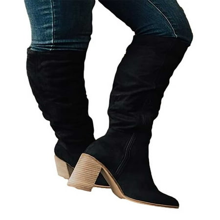 

Dezsed Womens Chunky Heel Knee High Boots Clearance Fashion Large Size Boots Women Autumn Long Tube Thick Heel Shoes Boots Zipper Pointed Boots Black