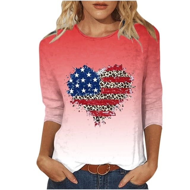 EQWLJWE Blouses à Manches Longues pour Femmes Hauts pour Femmes Liquidation Mode Féminine Décontractée Col Rond Couture Couleur Contrastante T-shirt Blouse à Manches 3/4