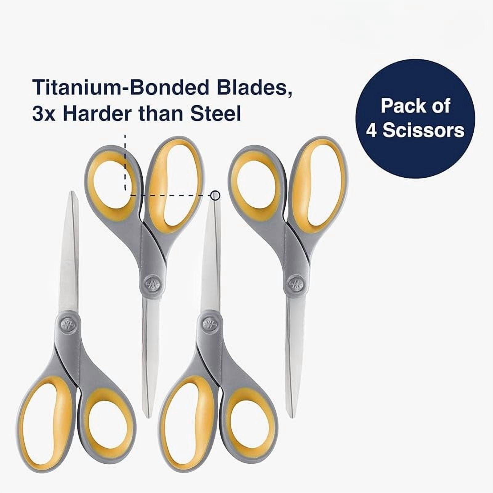 8-Inch Titanium Bonded Scissors, Soft Handle, Straight Heavy Duty Scissors, Gray/Yellow, 4-Pack