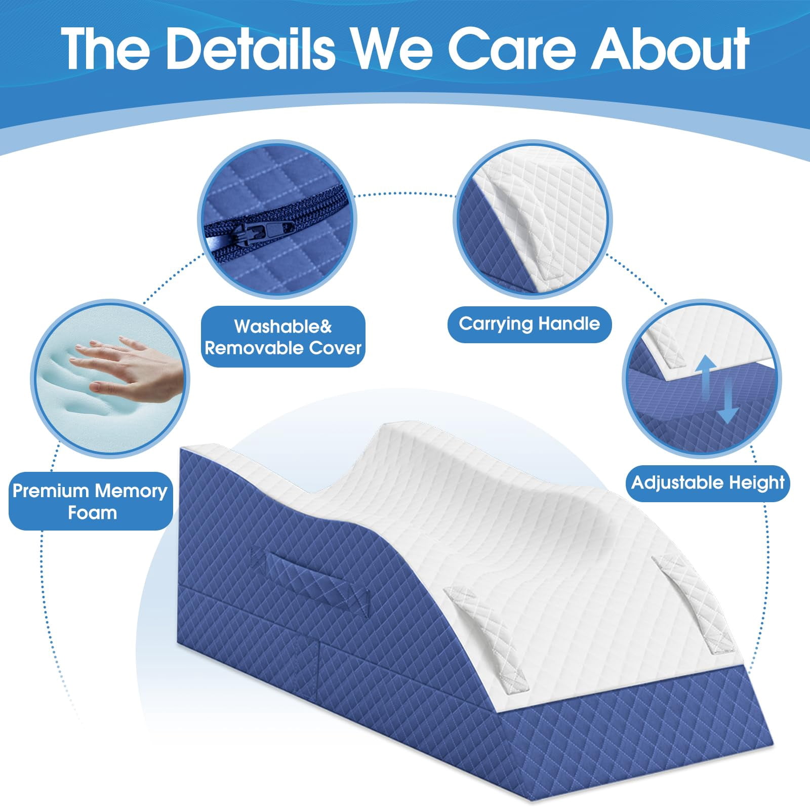 Elevation Pillows For Leg After  Memory Foam Adjustable Wedge Pillow Injury Or Rest Ankle Sleeping Blue