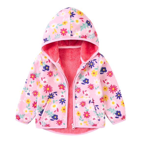Aideaone Toddler Fleece Jacket Zip up Baby Boys Girls Hooded Winter Coat Long Sleeve Kids Thick Warm Outerwear