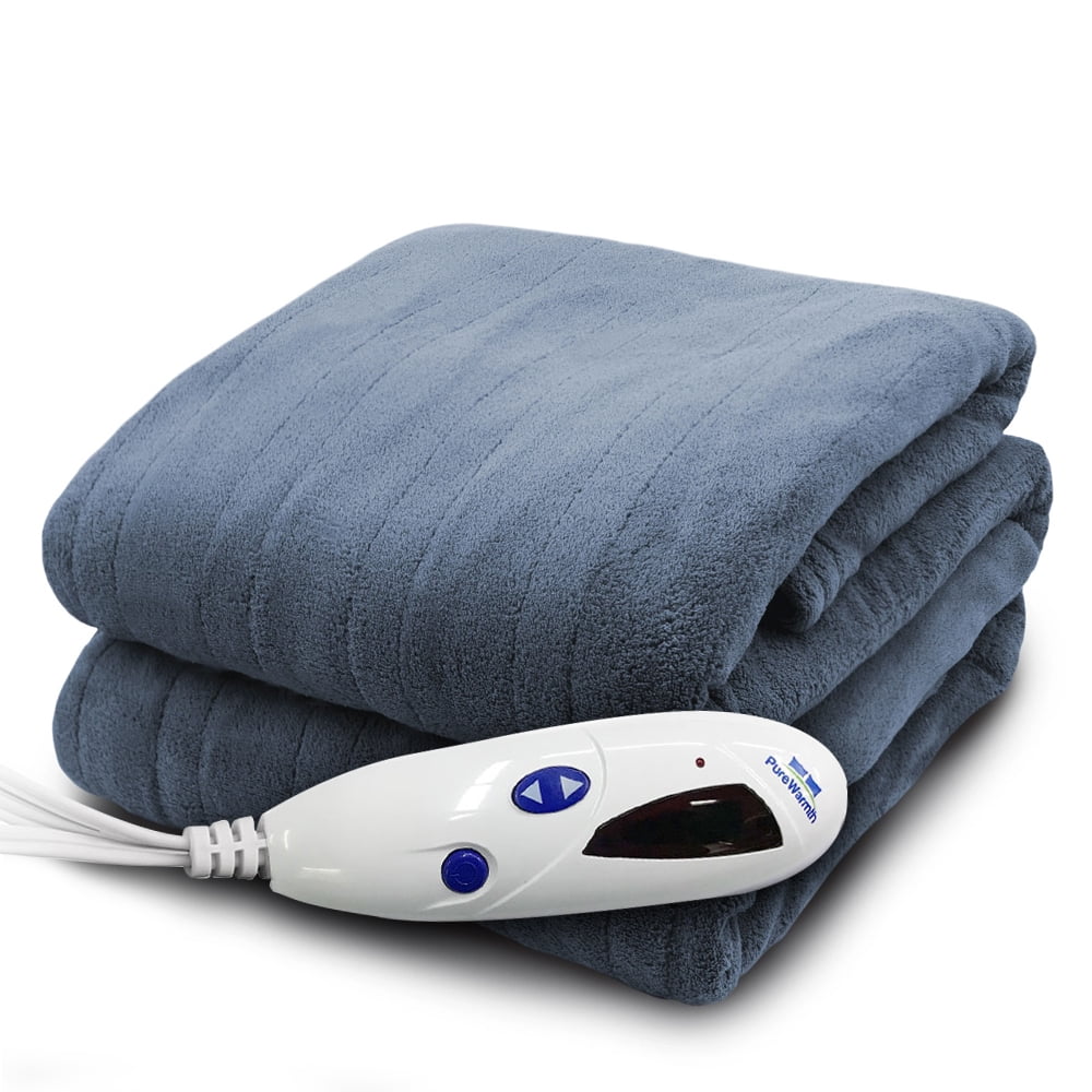Pure Warmth Microplush Electric Heated Warming Throw Blanket Denim Blue