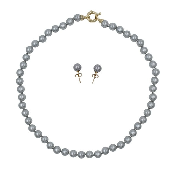 Set 2 Piezas Collar y Aretes Perla de Mallorca 8mm 45cm | Plata