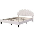 thumbnail image 4 of Gewnee Queen Size Upholstered Velvet Platform Bed Frame with Flower Pattern Headboard, Beige, 4 of 8