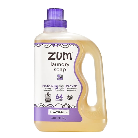 Zum by Indigo Wild Laundry Soap - Liquid, Plant-Based Soap with Baking Soda, Essential Oils, Coconut Oil & More - Wash Up to 64 Loads - Lavender - 64 fl oz