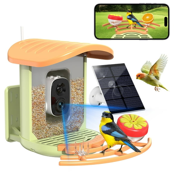 Bird Feeder with Camera, Solar Powered Wireless 2K HD Birds Camera with APP Control, Night Vision, Motion Detection Alerts, IP66 Outdoor Birdfeeder for Backyard Garden Bird Watching, Green