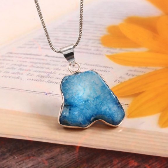 Gems N Jewels Genuine Blue Agate Gemstone Pendant 925 Sterling Silver Jewelry For Her