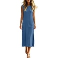 thumbnail image 6 of VBVC Women's Slim Sleeveless Tank Midi Dress , Casual Summer Side Slit Dress For Women , Ladies' Lightweight Crewneck Tunic Dress with Pockets,Blue,S-2XL, 6 of 7