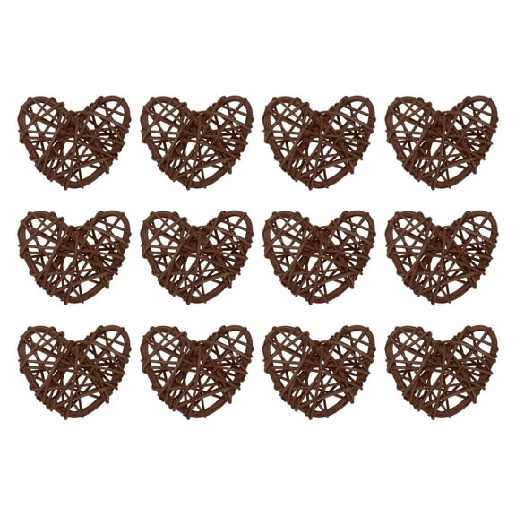 Uxcell 12Pcs Heart Shaped Rattan Ball Vase Filler Natural Rattan for Wedding Home Decoration Coffee 2 in