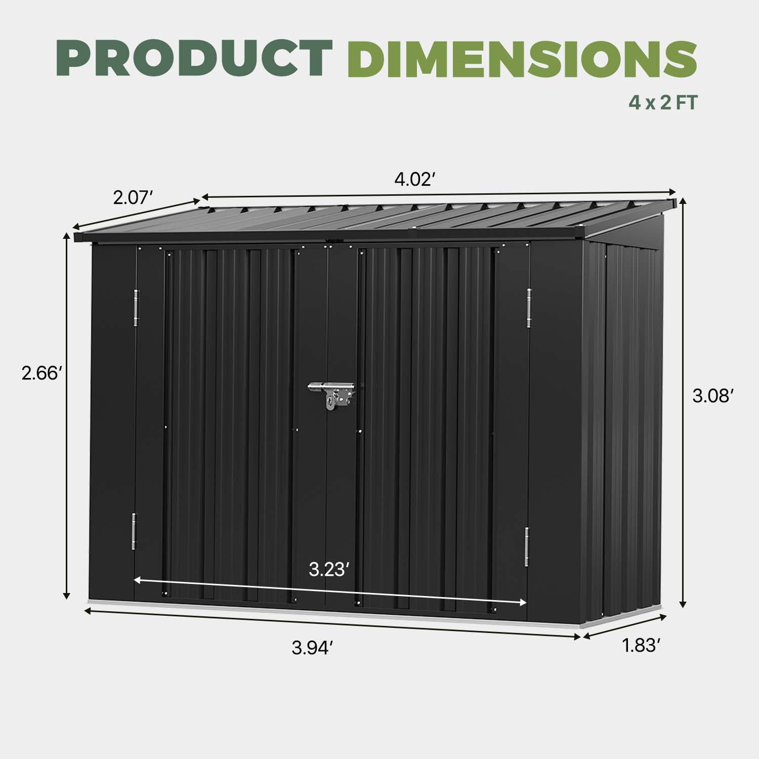 Bapipro 4'x2' Outdoor Garden Storage Cabinet, Metal Storage Shed with Lift-Up Lid and Lockable Double Doors, Weather Resistant Tool Storage for Patio, Backyard and Garden