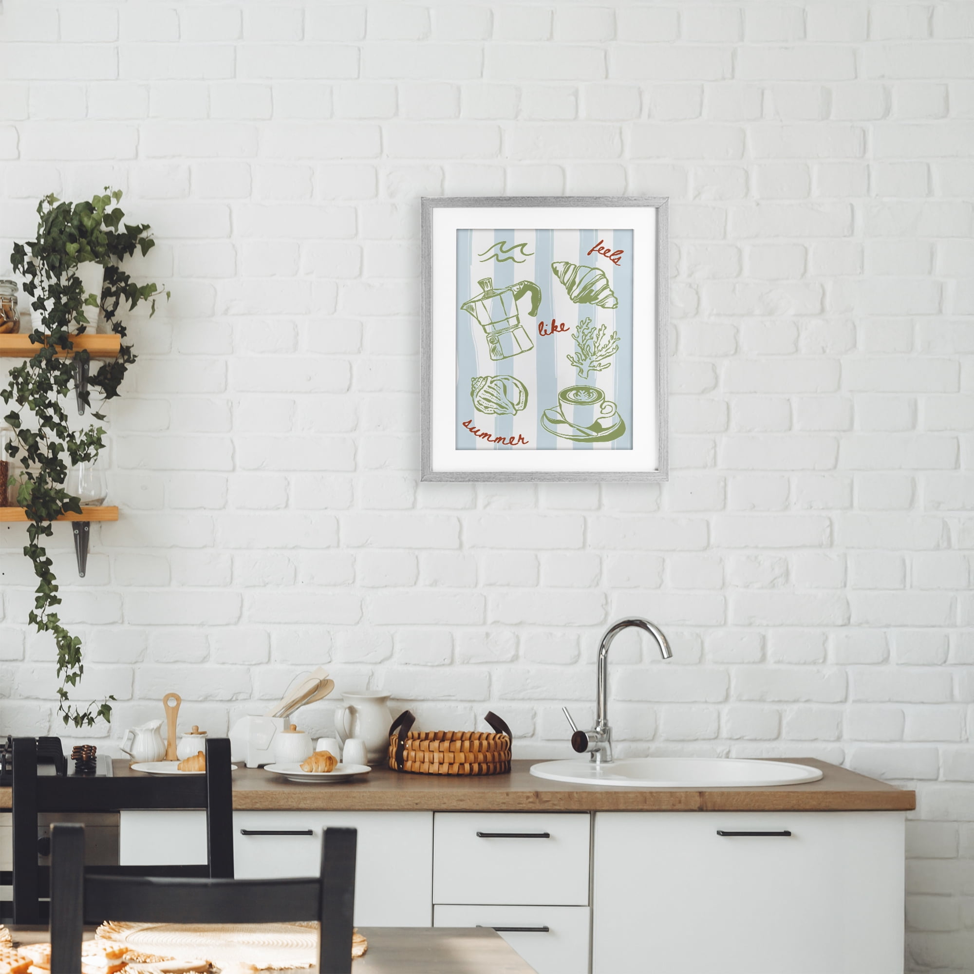 Stupell Industries Feels Like Summer on Stripes Gray Framed Print Under Glass, design by The Prints Vibe