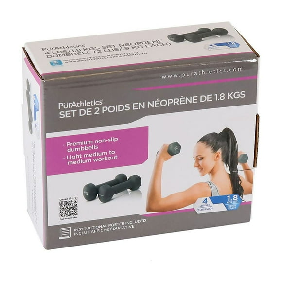PurAthletics 2x2LB Set of 2 Neoprene Coated for Non-Slip Grip Surface Hex Shape Colorful Exercise & Fitness Dumbbells