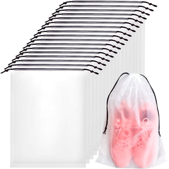 TAVENE 50 Pcs Large Clear Translucent Travel Shoe Bags Protable Shoes Pouch Storage Organizers with Rope Clear Drawstring Dust Bags for Storage for Packing Men and Women
