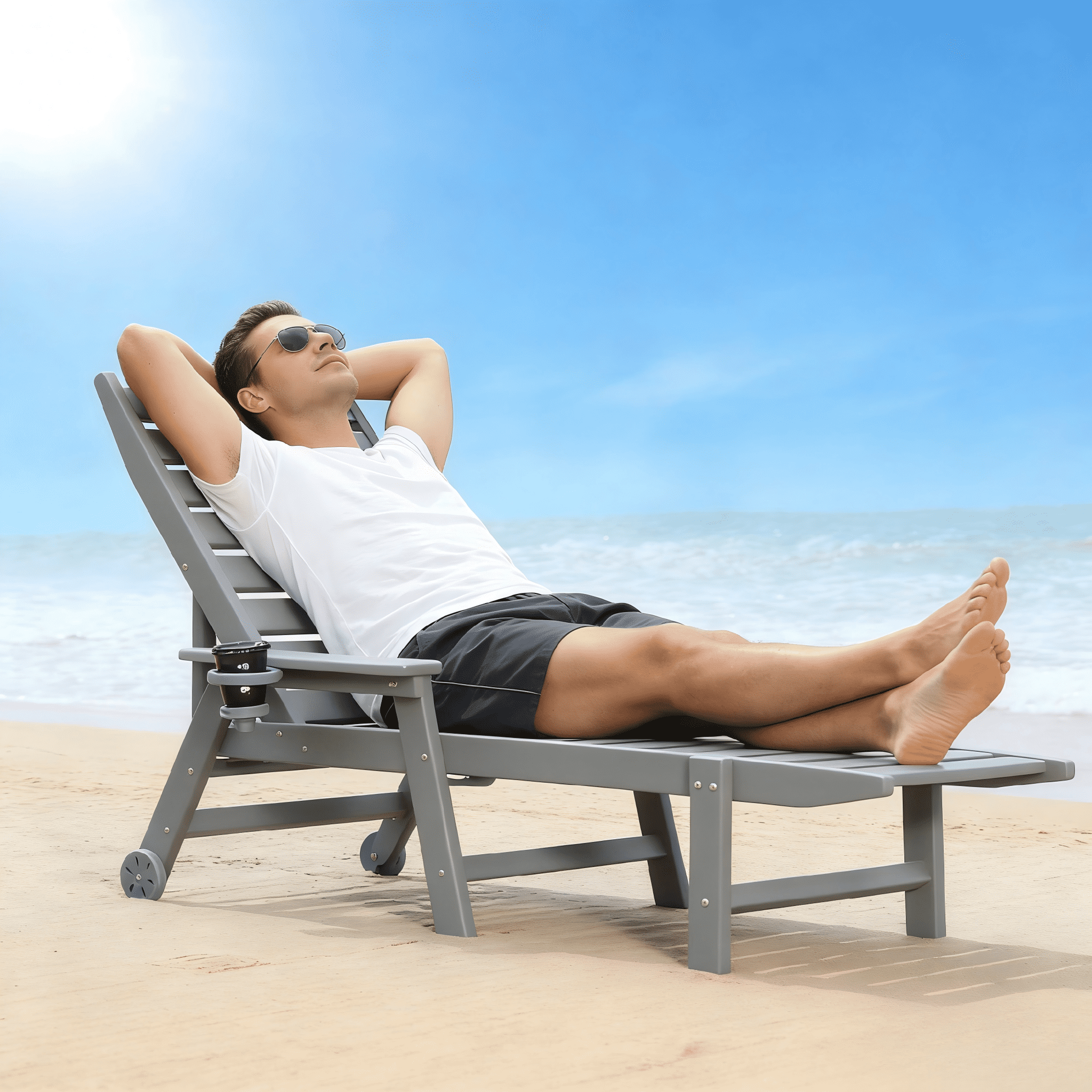 Outdoor Chaise Lounge, 4 Position Adjustable Recliner for Poolside Garden Patio Backyard, Grey