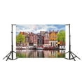 thumbnail image 3 of ABPHOTO 7x5ft Photography Backdrop Seaside Amsterdam Canal With Dutch Houses Boat Trees Blue Sky White Cloud Nature Travel Photo Background Backdrops, 3 of 4