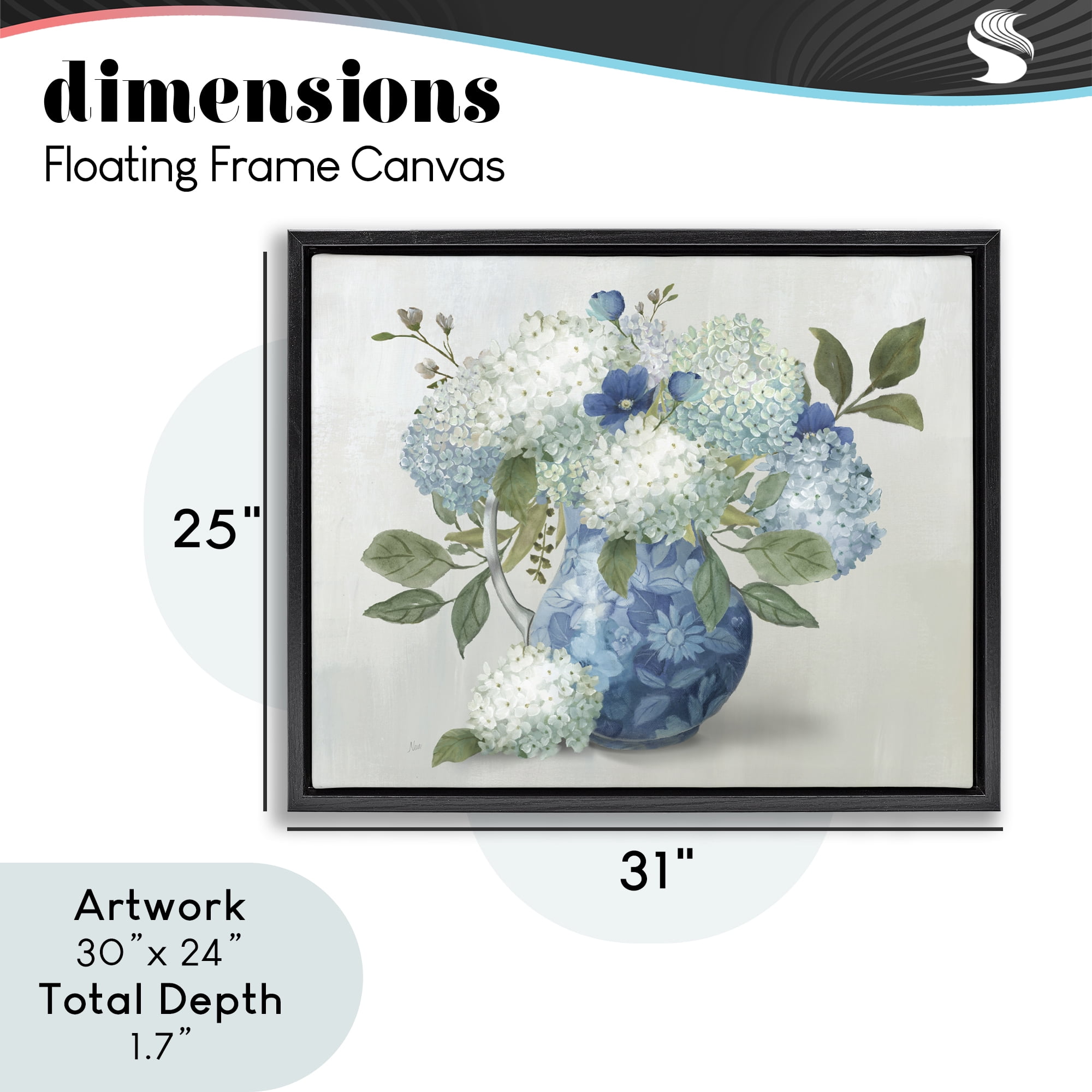 Stupell Industries Ornate Vase with Hydrangeas Black Framed Floater Canvas Wall Art, design by Nan