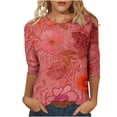 thumbnail image 2 of Ayolanni Crew Neck Summer&nbsp;Fall&nbsp;Shirts Floral Holiday Vintage 3/4 Sleeve Blouse Tunic Plus Size Shirts Tops for Women 2026 Red L, 2 of 5
