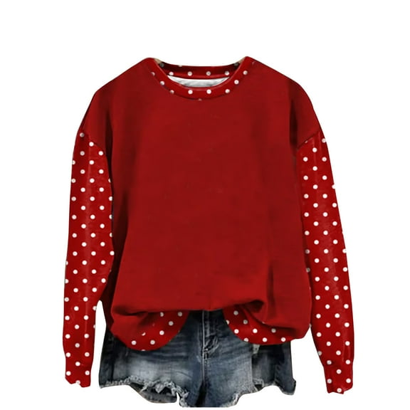 UTSJKR Polka Dot Sweater for Women 2026 Fashion Winter Spring Chunky Crewneck Lantern Sleeve Loose Knit Pullover Sweaters Top Red M