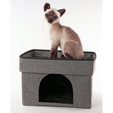 UPC: 0192598748638 | Precious Tails HomeBase Rectangular 2-Tier Collapsible Pet Cat Cave Bed  Item Weight 4 lb