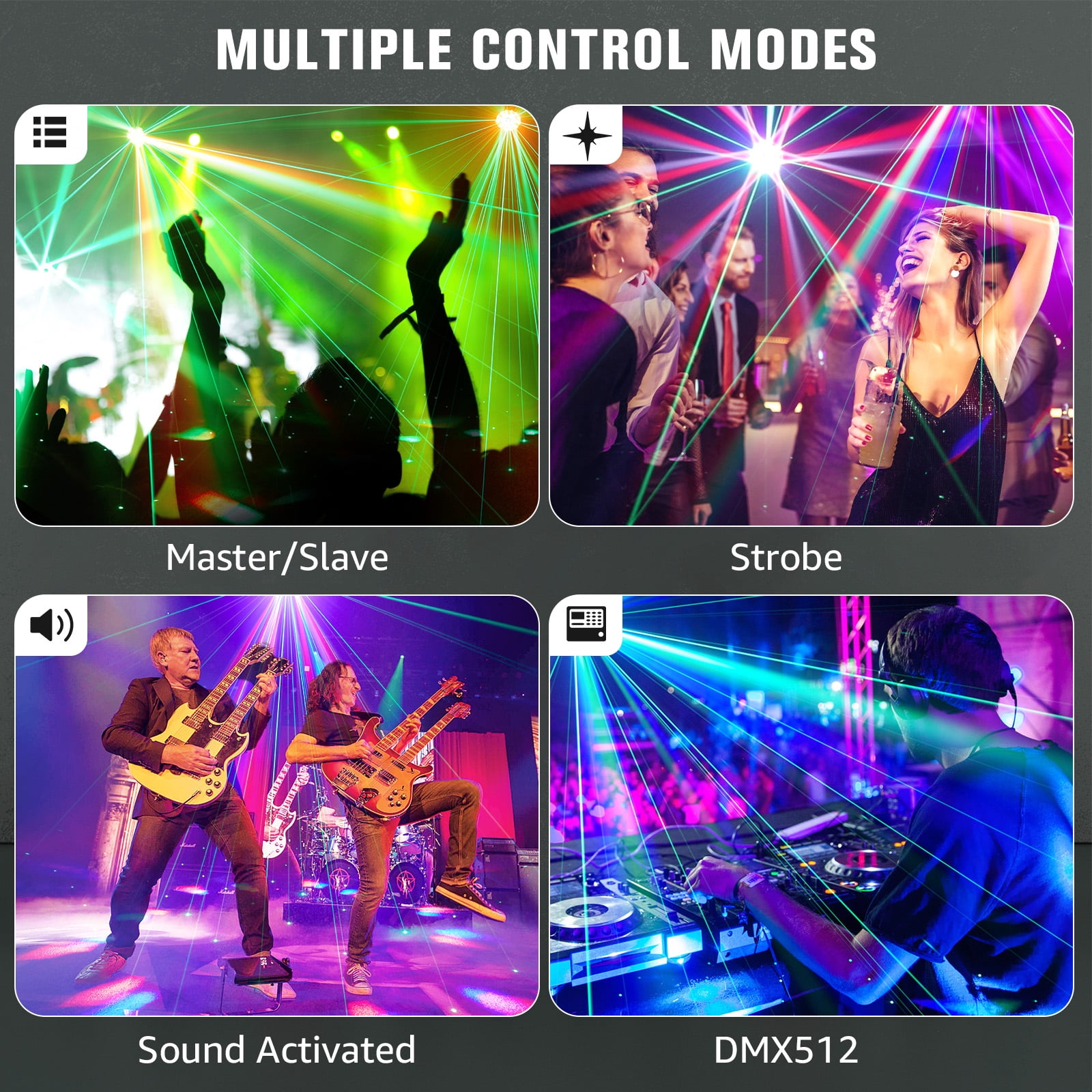 2PCS LED Moving Head Light, 6 Bee Eyes RGBW DMX Strobe Beam DJ Disco Stage Lighting w/ Light Strip