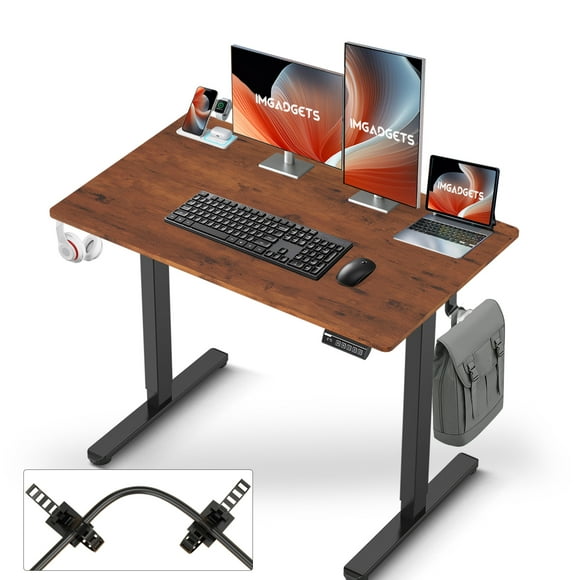 IMGadgets Standing Electric Adjustable Desk | 40'' x 24'' Large Workspace with 2 hooks | Ergonomic Sit-Stand Desk | Scratch-Resistant & Waterproof | Height Adjustable Desk for Work and Home