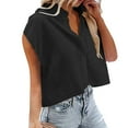 thumbnail image 2 of Delayuji Womens Sleeveless Down Shirts Casual Loose V Neck Pad Shoulder Crop Tank Top Black L Cotton Short Sleeve Shirts for Women, 2 of 6