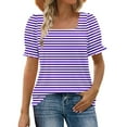 thumbnail image 3 of Women's Square Neck Short Sleeve T-Shirt Tops Blouses for Casual Daily Wear Loose Fit Printing Design Vacation Beach Streetwear Fashion Essential Gift for Ladies | CSEONE,Purple XL, 3 of 8