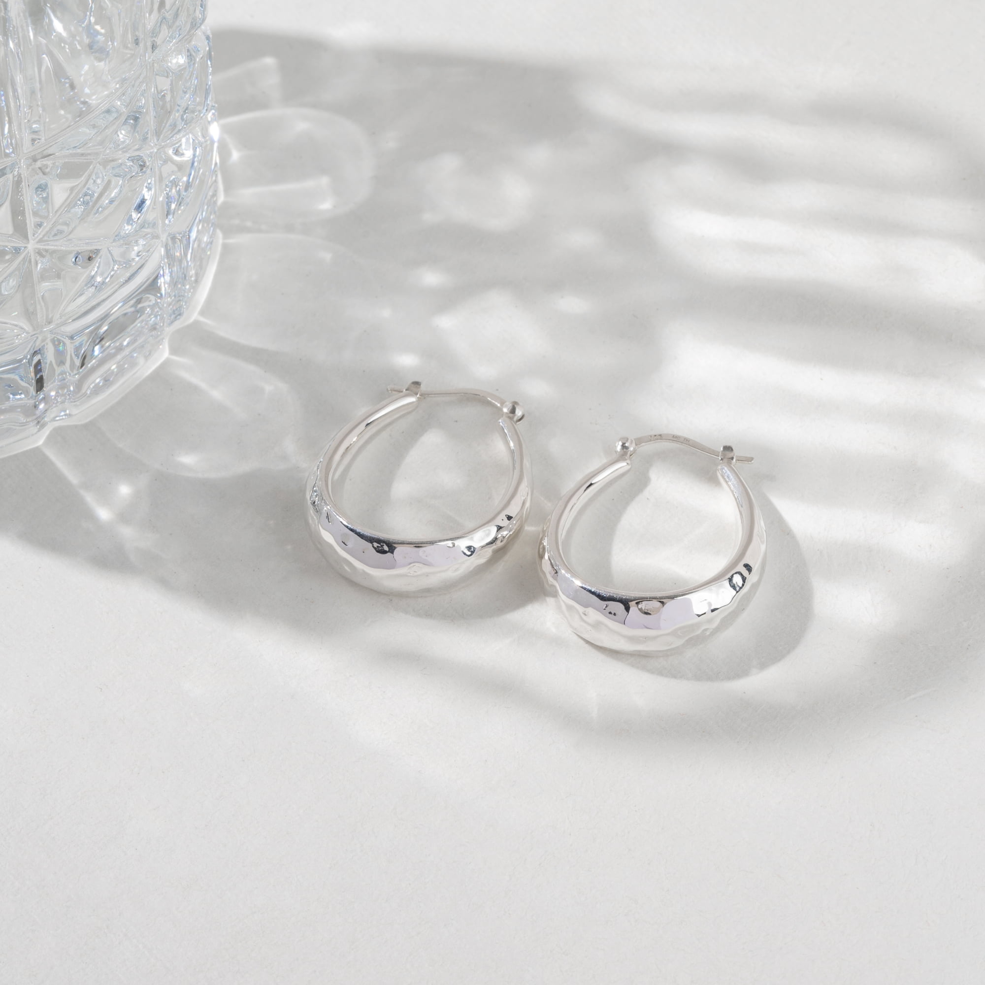 Sterling Silver Hoop Earrings for Women Lightweight Hammered