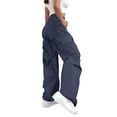 thumbnail image 3 of Women's Water Resistant Work Pants High Waisted Multi-Pocket Cargo Pants Loose Wide Leg Outdoor Tactical Pants for Work Casual Fashion Trendy Wear Blue L, 3 of 5