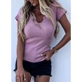 thumbnail image 3 of Womens Casual V Neck Button Down Blouses Long Sleeve Solid Color Slim Fit Knit Tunic Tops, 3 of 4