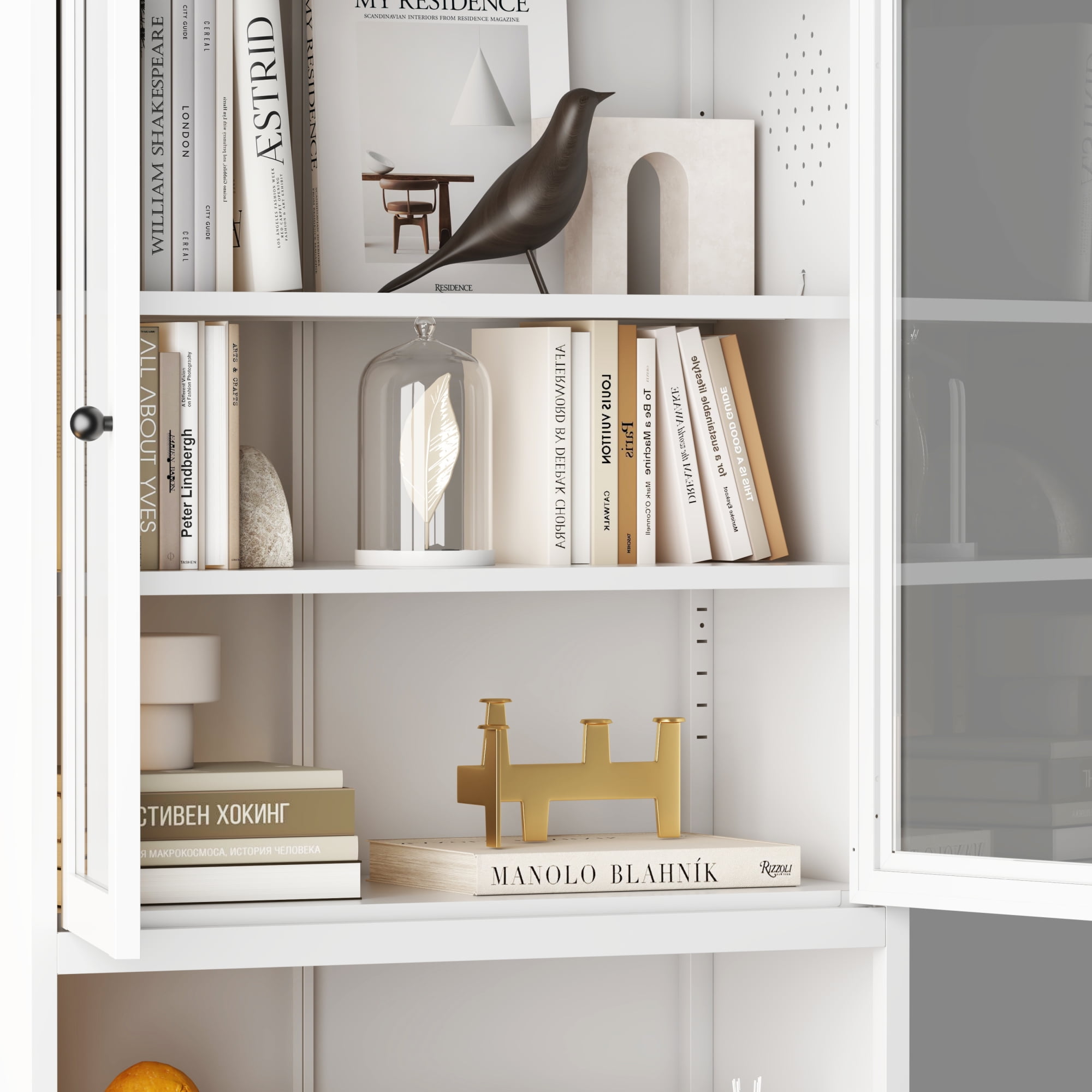 Jopath Metal Kitchen Pantry Cabinet,72" Tall Freestanding Storage Cabinet with 5 Adjustable Shelves & Glass Doors for Kitchen,Pantry,Bathroom,White