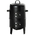 thumbnail image 2 of Outsunny Vertical Charcoal BBQ Smoker, 3-in-1 16" Round Charcoal Barbecue Grill with 2 Cooking Area, Black, 2 of 9
