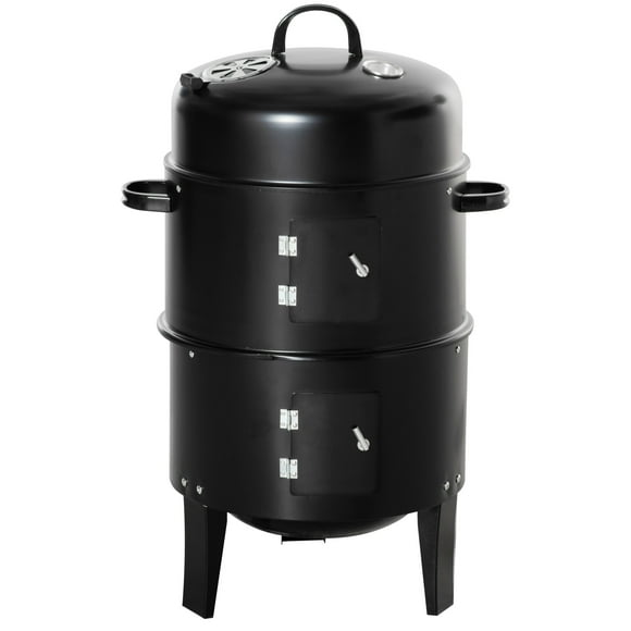 Outsunny 3-in-1 Vertical Charcoal BBQ Smoker, 16" Round Barbecue Grill