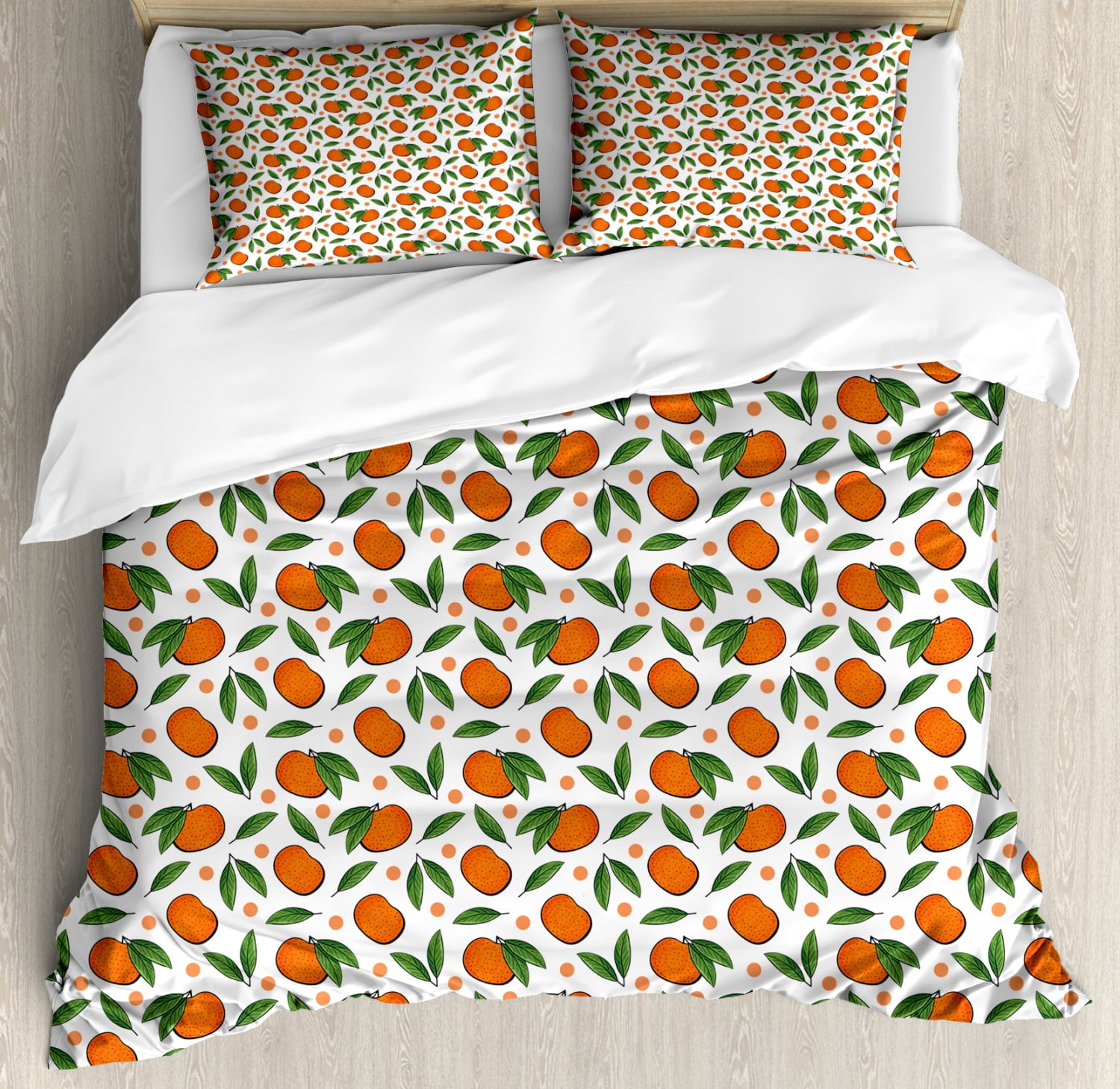 Tangerine Duvet Cover Set Queen Size, Cute Pattern of Mandarin Fruit