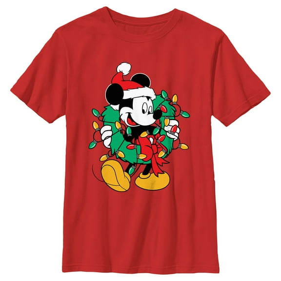 Boy's Mickey & Friends Christmas Wreath Mickey Graphic Tee Red Small