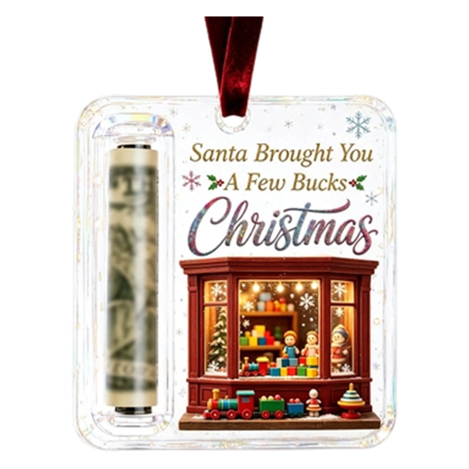 Zguuel Acrylic Christmas Money Holder Ornament Wallet-Shaped Cash Gift Card Pendant for Christmas Tree Holiday Party Decor