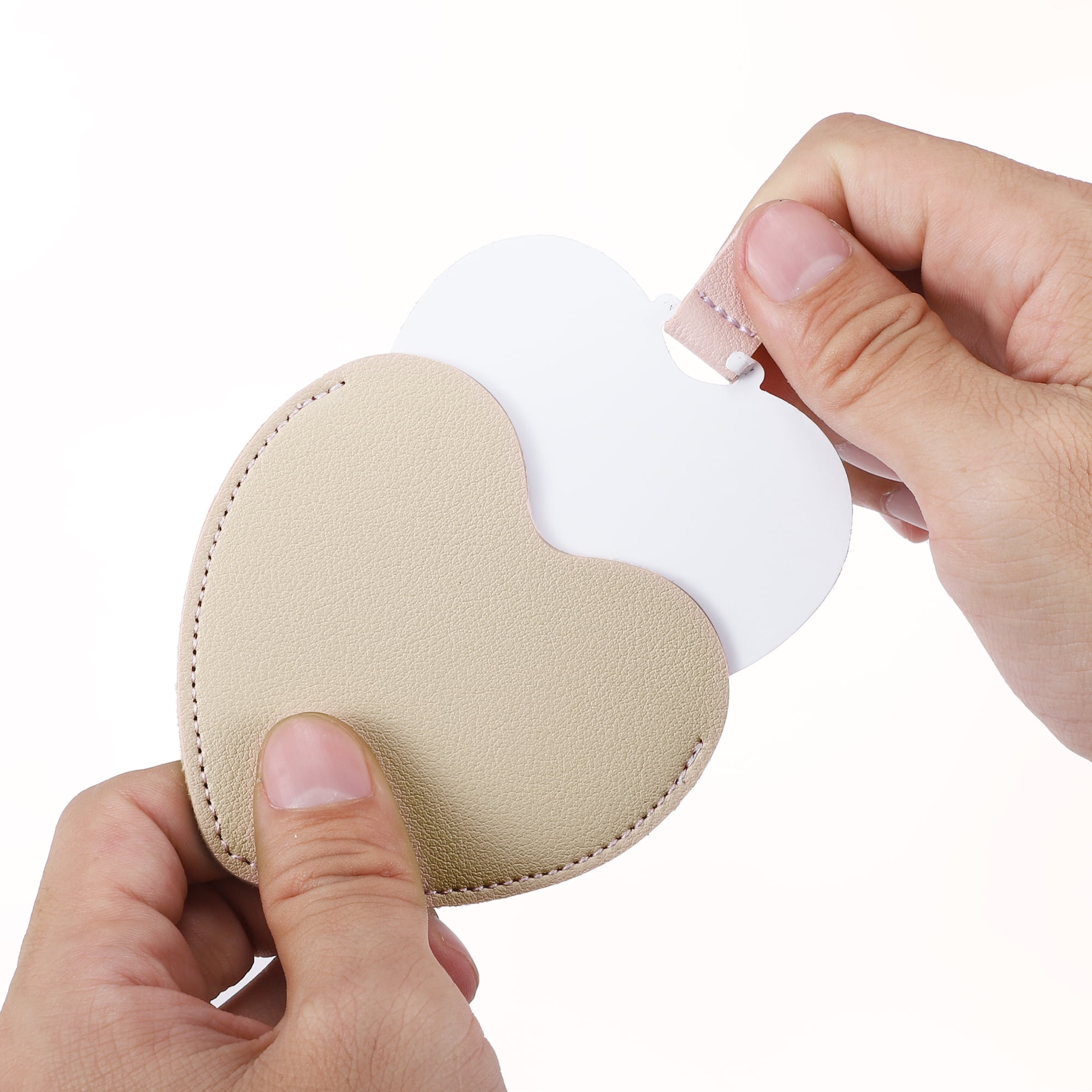 Unique Bargains Heart Shaped Compact Mirror PU Leather Case for Women Khaki