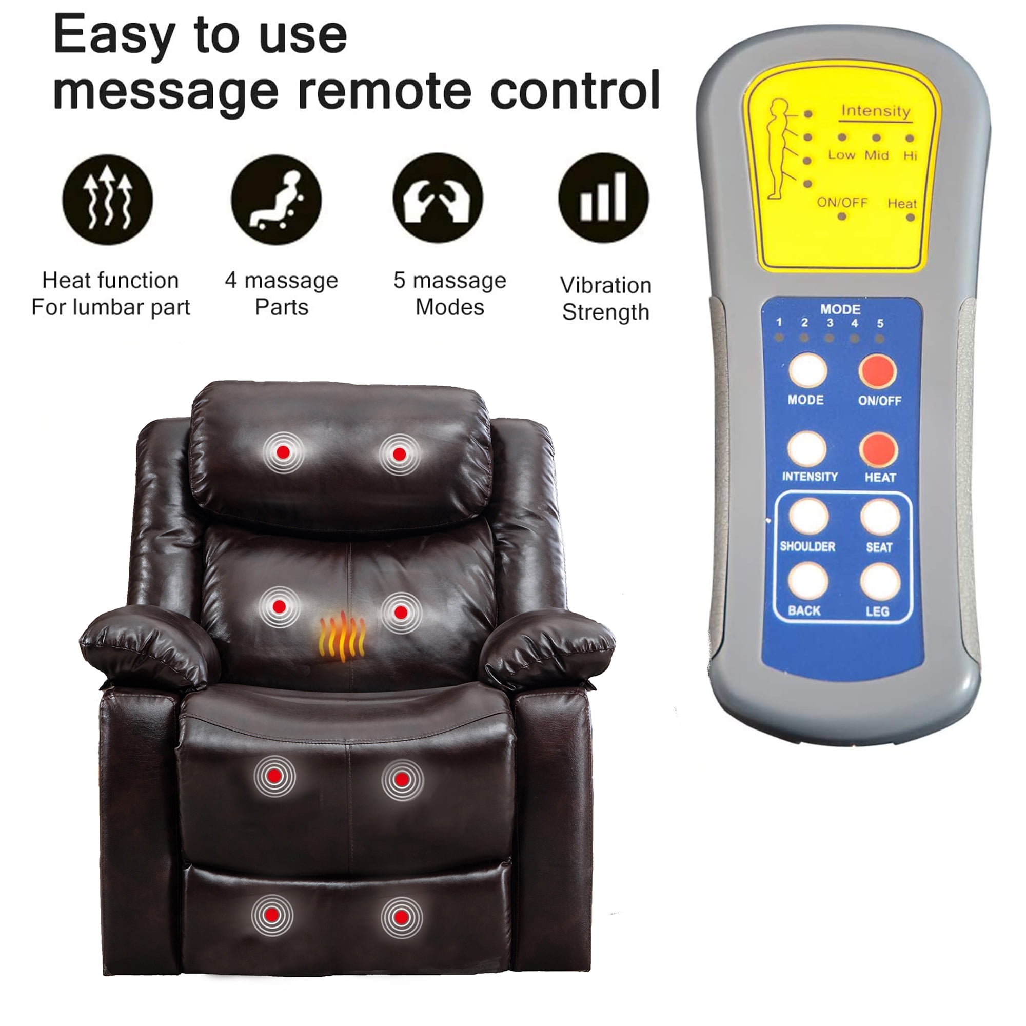 Kepooman Brown PU Leather Heated Massage Recliner Chair with 8 Vibration Points for Living Room Kepooman Brown PU Leather Heated Massage Recliner Chair with 8 Vibration Points for Living Room