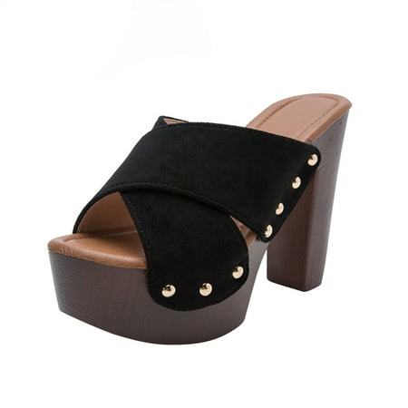 

Wmkox8yii Women s Sandals Suede Super High Chunky Heel Sexy Summer Beach Casual Solid Shoes