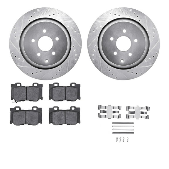 Dynamic Friction Company Rear Brake Rotors-Drilled and Slotted-Silver with 5000 Advanced Brake Pads includes Hardware 7512-68017