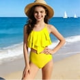 thumbnail image 5 of HAOTAGS Girls Two - Piece Ruffled Tankini Swimsuit,Solid Hue Water - Resilient Splicing Beach Ruffle Swimsuits Yellow 9-10, 5 of 8