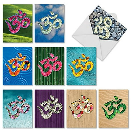 'M2971 OM BLOOMS' 10 Assorted Thank You Note Cards Feature a Universal Symbol for Peace and Serenity with Envelopes by The Best Card