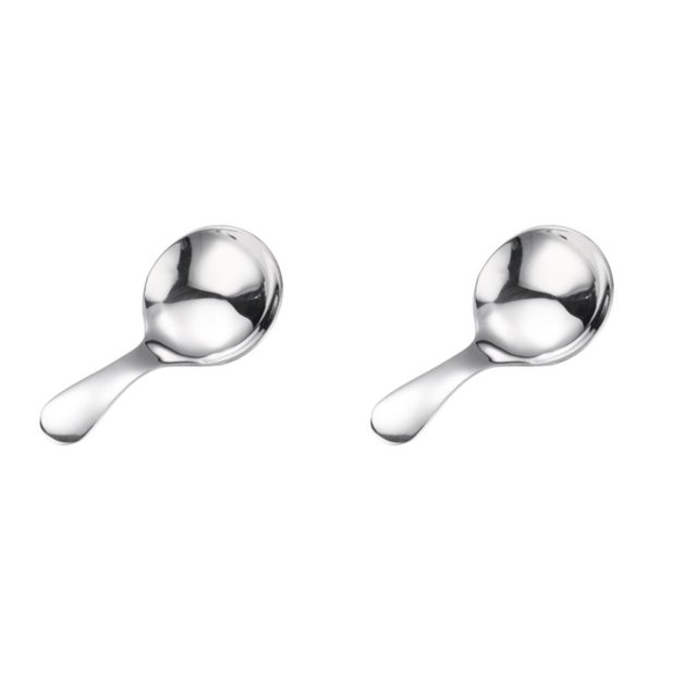 Kearding Cuchara portátil antioxidante, suave, pulido, Color sólido, mango corto, pudín de azúcar, postre, helado, sopa, pastel, cucharadita Plata 2piezas