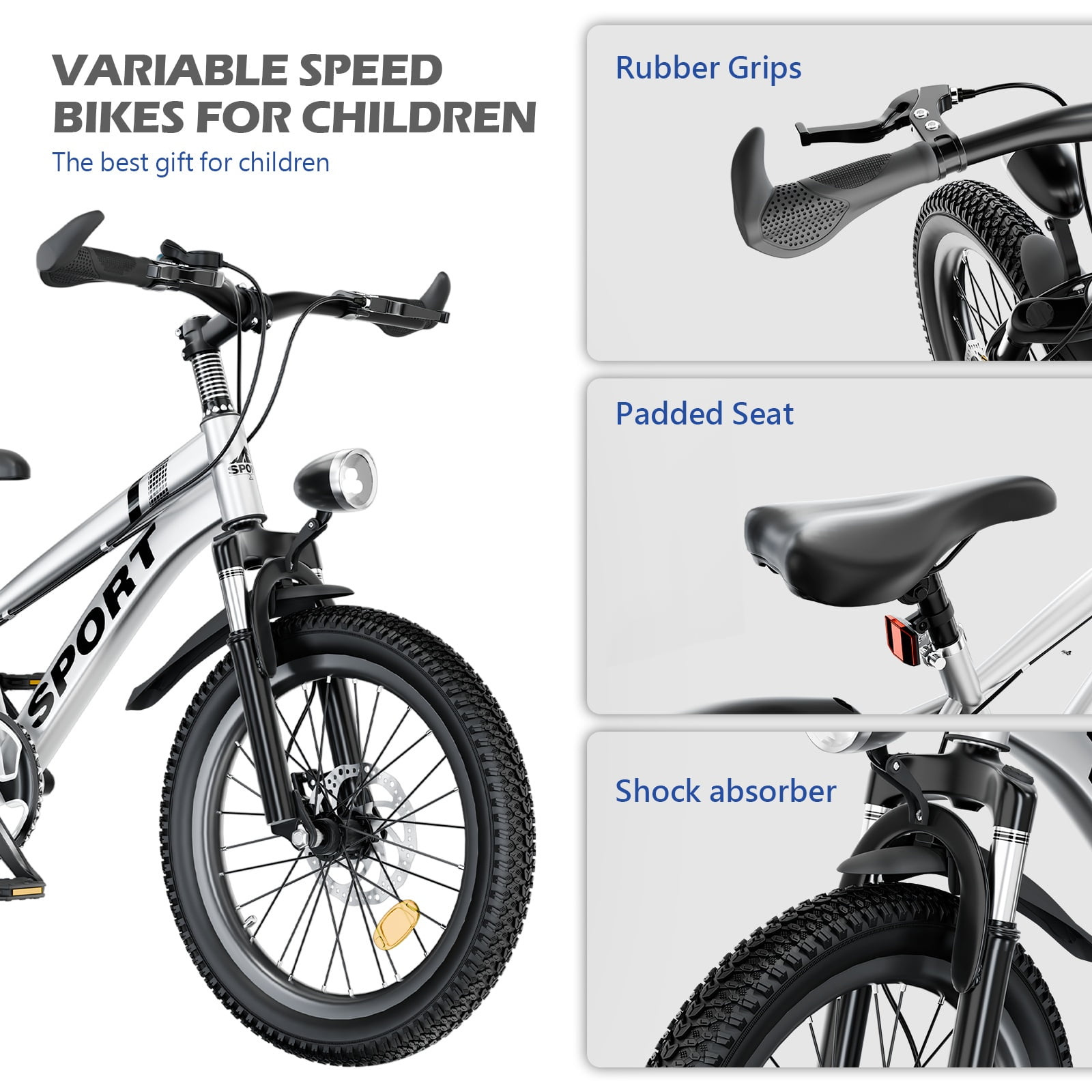 20" Mountain Bike for Kids 7-12, SHINPT Kids Bicycle with LED Light, Toddler Girls and Boys Bike with 7-Speed Gears, Boys 20 inch Bike with Shock Absorber Front Fork, Bike Ages 7-12, Pink, Silver