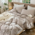 thumbnail image 5 of MooMee Gingham Duvet Cover Set Queen 100% Washed Cotton Linen Like Textured Breathable Lightweight 3-Piece (Brown, 90"x90"), 5 of 8