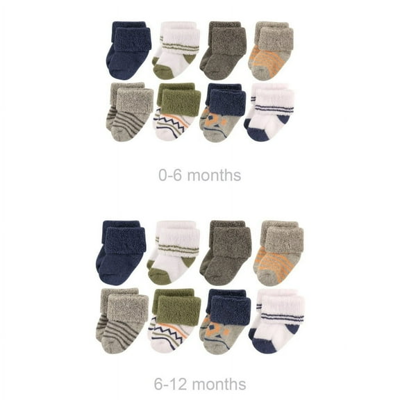 Luvable Friends Infant Boy Grow with Me Cotton Terry Socks, Aztec, 0-6 and 6-12 Months